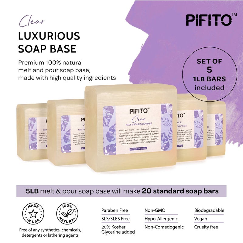 Pifito Clear Melt and Pour Soap Base (5 lb)  Bulk Premium 100% Natural Glycerin Soap Base  Luxurious Soap Making Supplies - Image 2